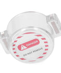 Heavy Duty Magnetic Lockout Cover For Round Emergency Stop Button Impact Resistant Polycarbonate Safety Shield with warning label.