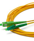 LC To SC OS2 Singlemode Fiber Patch Cable 10 Meter APC Polished Simplex Jumper with yellow cable and green connectors.