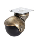 Smooth Rolling Antique Brass Swivel Casters Set Of Four Heavy Duty Two Inch Ball Caster Furniture Wheels For Vintage Sofas And Heavy Loads Top Shelf Build No Sweat Setup close-up view of a single brass caster wheel with black ball.
