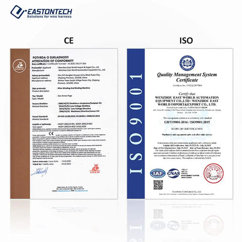 Dual certification documents for Heavy Duty Dual Channel Wire Stripper And Cutter For 0.1 To 2.5 mm Cables, CE and ISO compliance.