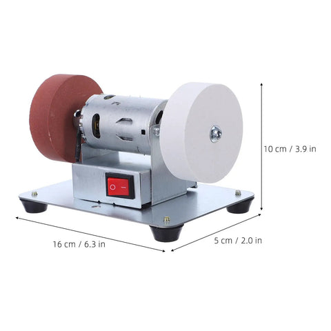 Compact Desktop Sanding And Polishing Machine With Easy As Pie Plug And Go Setup, stainless steel, multi-angle adjustments.
