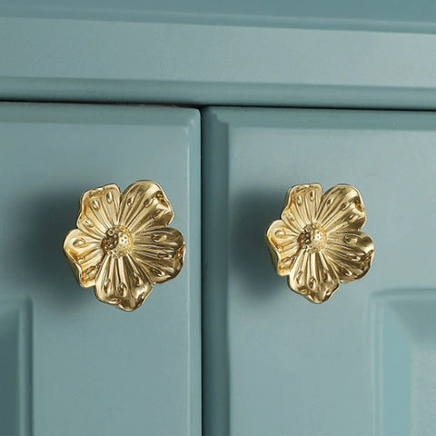 Gold Flower Dresser Knob Set 4 Pack Brass Floral Cabinet Knobs For Dresser Drawers Kitchen Cabinets And Bathroom Vanity Hardware