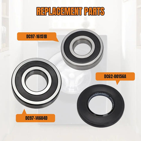 Upgraded Washer Tub Bearings And Seal Kit For Samsung Dc6200156a Heavy Duty parts showing three replacement bearings for washers.