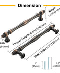Rad Five Inch Brushed Gold Cabinet Pulls And Drawer Handles dimensions showing height, width, and hole centers for installation.