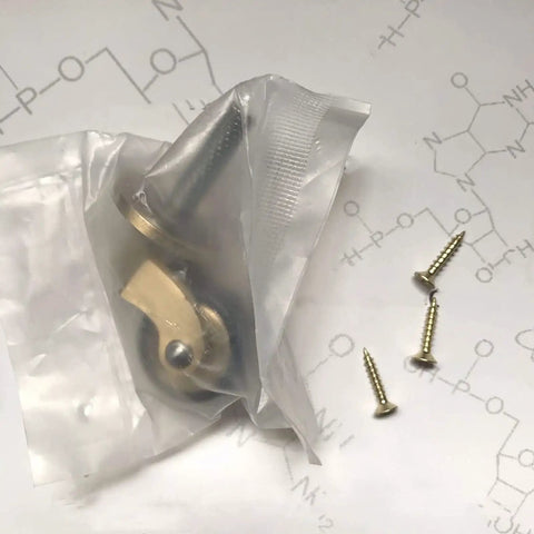 Built Ridiculous Solid Brass Casters, 1 Inch Swivel Wheel Casters With Heavy Duty Screw Stem, Nailed It Setup in packaging with screws.
