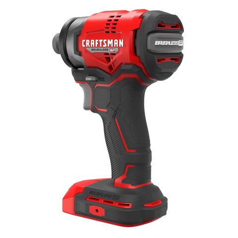 V20 Cordless 1 Quarter Inch Impact Driver Bare Tool Only With Brushless Motor, red and black design side view