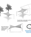 Diagram showing installation of 15 Ft Triangle Sun Shade Sail Canopy Waterproof UV Blocking Outdoor Cover For Patio Pergola Backyard Garden Deck Or Pool Area Heavy Duty White