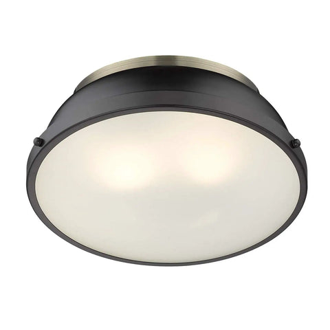 Duncan 14 Inch Two Light Flush Mount Ceiling Light Damp Rated Vintage Inspired Fixture for Living Room Kitchen Hallway