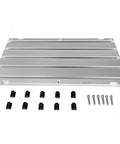 Badass Straight Up Heavy Duty 6061 Anodized Aluminum T Slot Plate Fixturing Table For CNC Milling and Garage Builds with mounting accessories.