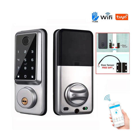 Built Tough As Nails Waterproof Biometric Smart Deadbolt Door Lock With Dual WiFi And Bluetooth Keyless Entry for secure access.