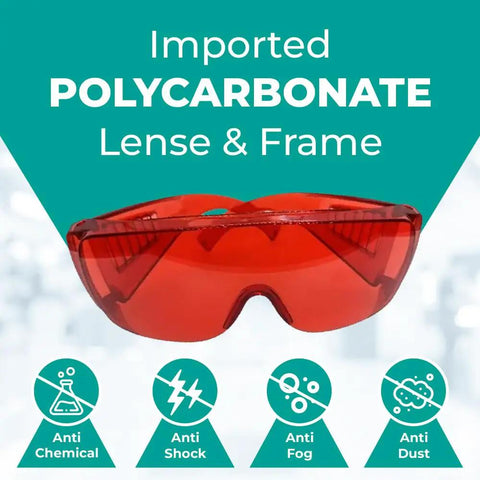 Top Shelf Tough As Nails Dental Protective Goggles With Red Laser Lens guarding against LED wavelength exposure, polycarbonate frame.