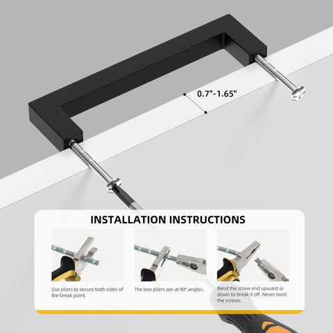 30 Pack Matte Black Cabinet Pulls 6-1/4 Inch Square Bar Stainless Steel Handles installation guide with measurement details