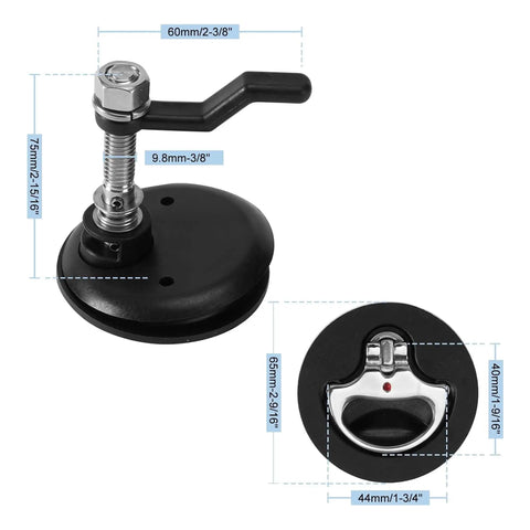 Hella Durable Marine Grade Boat Cam Latch Kit With Flush Backplates 2 Pcs showing stainless steel and nylon components with measurements.