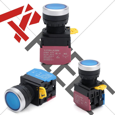 22mm Latching Push Button Switch With Green LED Metal Head Plastic Body 110V AC DC 1NO 1NC DPST Self Locking 10A 6 Terminal