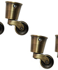 Solid Brass Round Casters Four Pack Antique Brass Finish, heavy duty rollers for sofas and cabinets with a polished look.