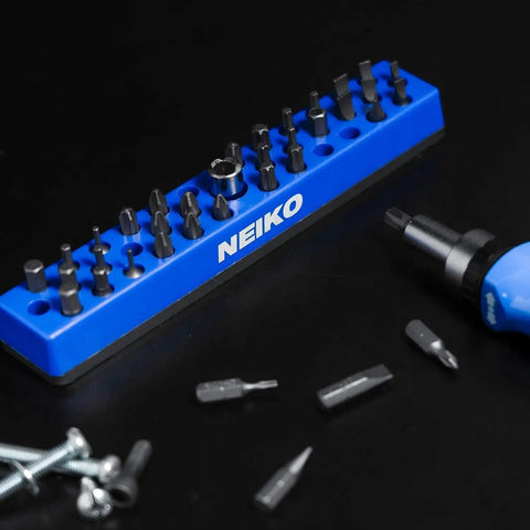 37 Hole 1 Quarter Inch Hex Bit Organizer And Drill Bit Holder With Magnetic Base For Screwdriver Bits on black surface