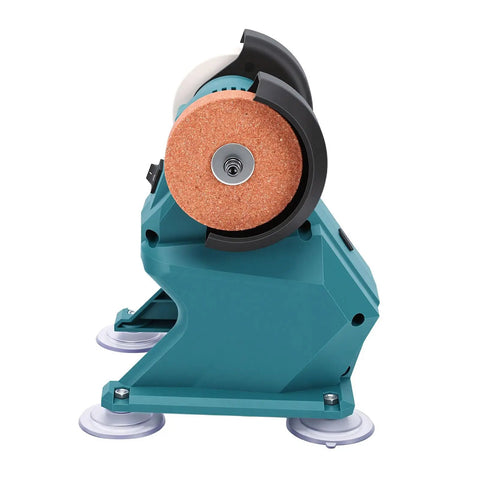 Top Shelf Mini Bench Grinder With 5500 Rpm Solid Copper Motor Precision Metal Polish And Deburring Station side view of grinding wheel