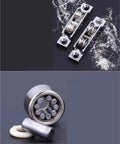 Heavy Duty Sliding Door Roller Wheels 8 Pack Double Flat Pulley Setup For Patio Glass Doors showing two metal rollers and ball bearings.