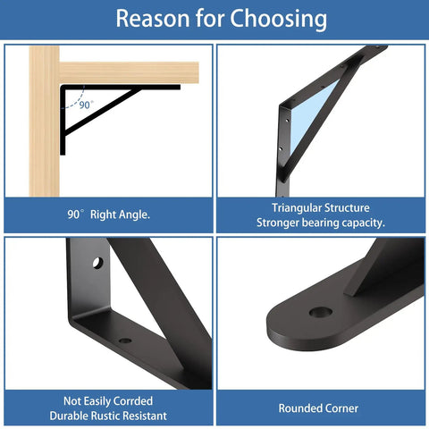 Built Tough As Nails 12X8 Inch Heavy Duty L Brackets For Shelves showing triangular support design and right angles for strong load capacity.