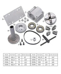 Heavy Duty 3 Jaw Chuck And 4 Jaw Chuck Set 100mm And 80mm CNC Router components with bearings, gears, and chuck parts