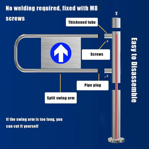 Heavy Duty Metal Swing Gate Featuring Automatic Spring Loaded Rotation For Secure Commercial And Residential Access Smooth Swinging Action setup with M8 screws.