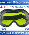 Heavy Duty Laser Safety Glasses With OD5 Multi Wave Protection For Cutting Engraving And Welding, featuring large lens and protective frame.