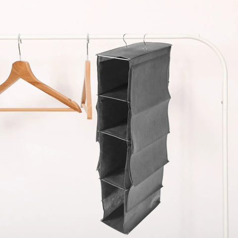 Kickass Multi Layer Closet Hanging Storage Bag And Solid Non Woven Wardrobe Organizer With Heavy Duty Reinforced Seams, grey hanging storage unit.