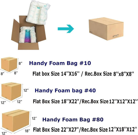 Image showing Heavy Duty Self Expanding Foam Packing Bags 18 X 22 Inches compared to box sizes for secure mailing.
