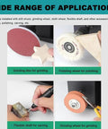 Various applications of Beastly 800W Benchtop Bandsaw including grinding, polishing, and carving with accessories.