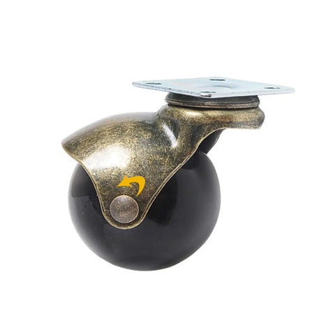 Heavy Duty Nylon Ball Caster Wheels Four Pack Dang Solid 2 Inch Swivel Casters Smooth Riding Replacement Furniture Feet For Vintage Sofas Tables And Chairs Total Game Changer close-up of a swivel caster with bronze finish and black ball.