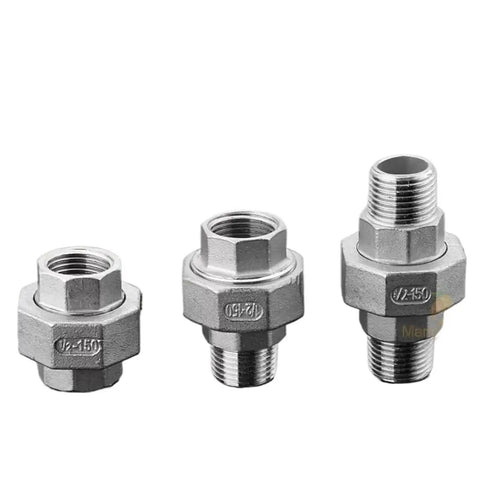 Beefy 304 Stainless Steel Piping Union Fittings Set For Plumbing One And One Quarter Inch Through Three Inch BSPT Female To Male Thread Tube Connectors