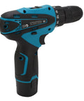 Tough As Nails 12V Cordless Drill Packed With A Sleek 1300mAh Lithium Battery Two Fast Speed Modes And A Bright Built In Led Work Light side view showing keyless chuck and ergonomic handle