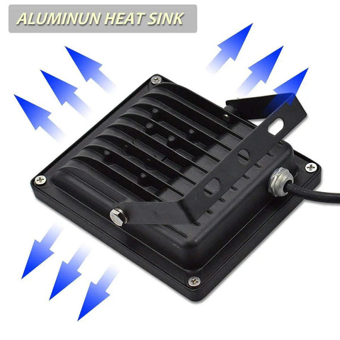 Pro Grade 20W RGB LED Flood Lights Featuring A Slick Remote Control And Tough IP65 Waterproof Build For Outdoor Yard Glow Ups And Wall Washing Across 16 Vivid Colors Plus Four Dimmable Modes Pack Of Four, showcasing aluminum heat sink design.