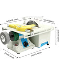 Slick 5 in 1 Bench Grinder Lapidary Machine With 750W Variable Speed showing dimensions, blade and flexible shaft for stone polishing.