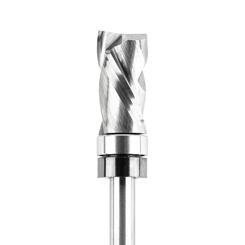 High angle of Top Bearing Compression Flush Trim Router Bit Pro Grade Quarter Inch Shank Half Inch Cutting Diameter, steel design.