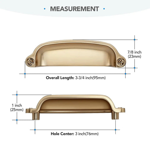 Slick Champagne Bronze Cabinet Pulls With Three Inch Handle Center Solid Zinc Alloy Cup Handles For Kitchen Drawer Refresh measurements