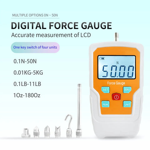 Badass Digital Force Gauge Push Pull Meter Dynamometer Tension Tester Compression Load Thrust Gauge with LCD display and accessories.