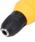 Close-up of the chuck on a Heavy Duty Cordless Electric Drill Kit With Ergonomic Soft Touch Grip And Rapid Bit Exchange.