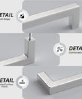 Brushed Nickel Cabinet Pulls Set Of 30 3-3/4 Inch Square Drawer Handles with smooth edges, comfortable grip, and brushed surface detail.