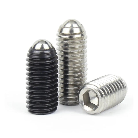 Top Shelf Heavy Duty 304 Stainless Steel Spring Ball Plungers Hex Socket Allen Grub Set Screws M16 by 25 mm in black and silver.