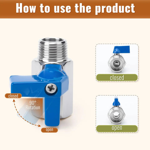 Diagram showing how to use the Two Pack One Half Inch Mini Ball Valve Set In 304 Stainless Steel with NPT Female to Male Thread Shutoff Valves.