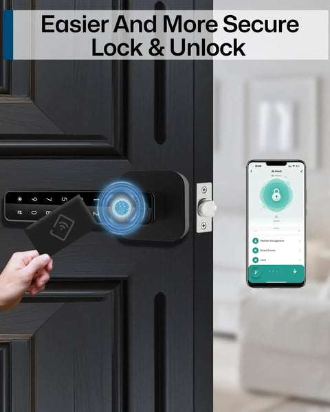 Straight Up Game Changer Featuring Five In One Smart Fingerprint Door Lock With Keyless Entry Digital Knob For Zero Hassle Quick Biometric Access And Rock Solid Family Security Any Day, showing app control and fingerprint access.
