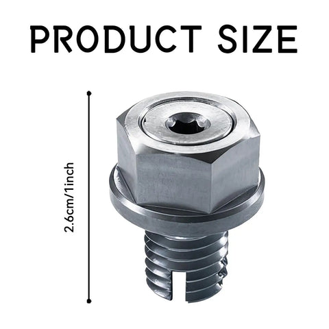 Grease Monkey Approved Oil Drain Plug Repair Kit For Stripped Threads M14.1 X 1.5-15, showing hexagonal steel plug size 2.6cm.