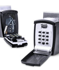Heavy Duty Car Window Mount Key Safe With Digital Push Button Lock Box displaying keys and keypad, portable storage for valuables.