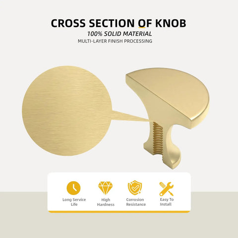 Cross section of 10 Pack Gold Cabinet Knobs Set Matte Gold Mushroom Round Brass Drawer Handles For Dresser And Kitchen Cabinets Dope Style Hardware Durable Zinc Alloy Quality Finish For Longevity