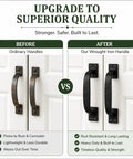 Comparison image showing before and after of Dang Sturdy Six Inch Black Wrought Iron Cup Bin Pull Cabinet Handles upgrade.