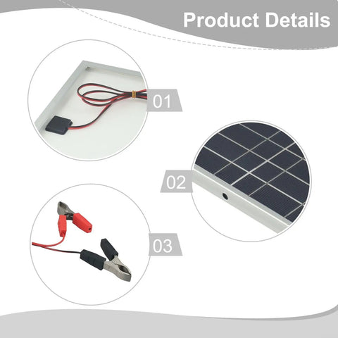 15W 12V Portable Solar Panel Kit with IP65 waterproof monocrystalline module and alligator clips for battery charging