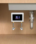 Top Tier Built Different Wall Mount Instant Electric Water Heater 3000W Tankless Kit with digital panel under a sink.