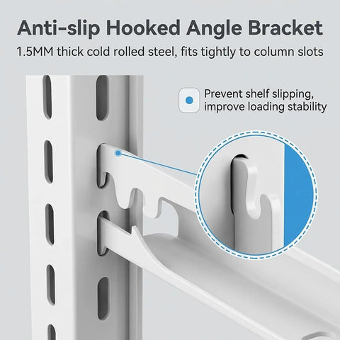 Anti-slip hooked angle bracket for Heavy Duty Gondola Shelving Unit Built Tough As Nails For Modern Shops, ensuring shelf stability.