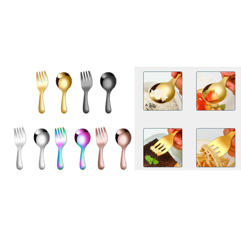 Two Piece Colorful Compact Fork And Spoon Set For Travel Camping And Picnics, assorted colors, stainless steel cutlery in use